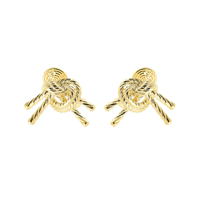 French Vintage Gold Alloy Twisted Rope Knot Stud & Clip On No Piercing Elegant Statement Earrings