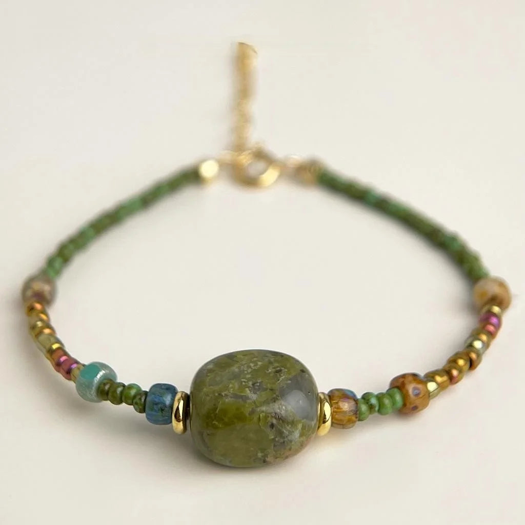 Handmade New Chinese Natural Stone Rice Bead Geometric Circle Line Bracelet