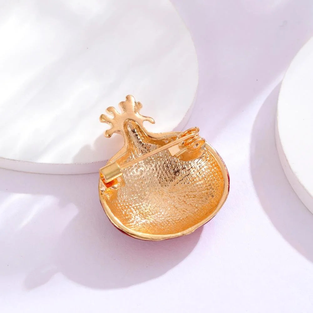 Cute Red Enamel Pomegranate Alloy Brooch, Elegant Fruit Lapel Pin Corsage For Shirt Cardigan Gift