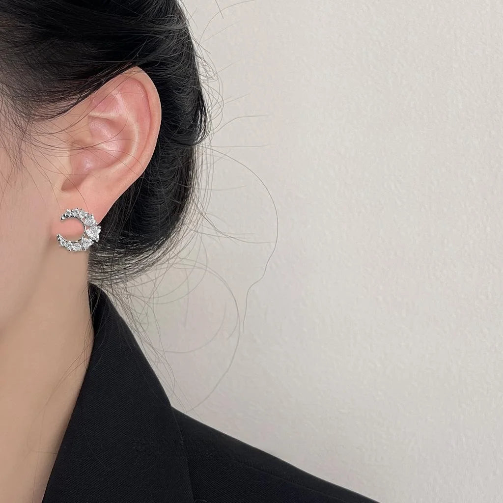 Copper Zircon Moon Stud Earrings For Women Trendy Sweet Cool Creative Jewelry