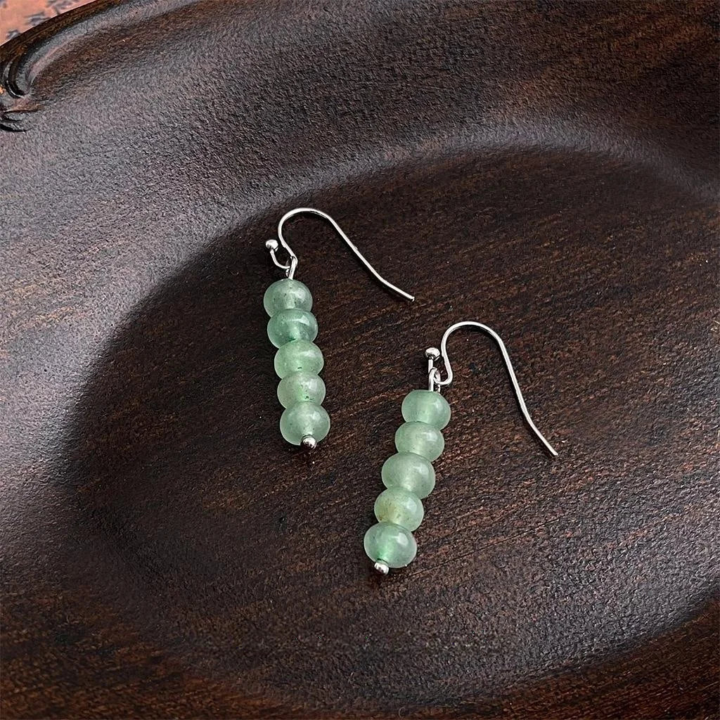 New Chinese Natural Stone Long Tassel Drop Earrings Handmade Vintage Palace Round Geometric Jewelry