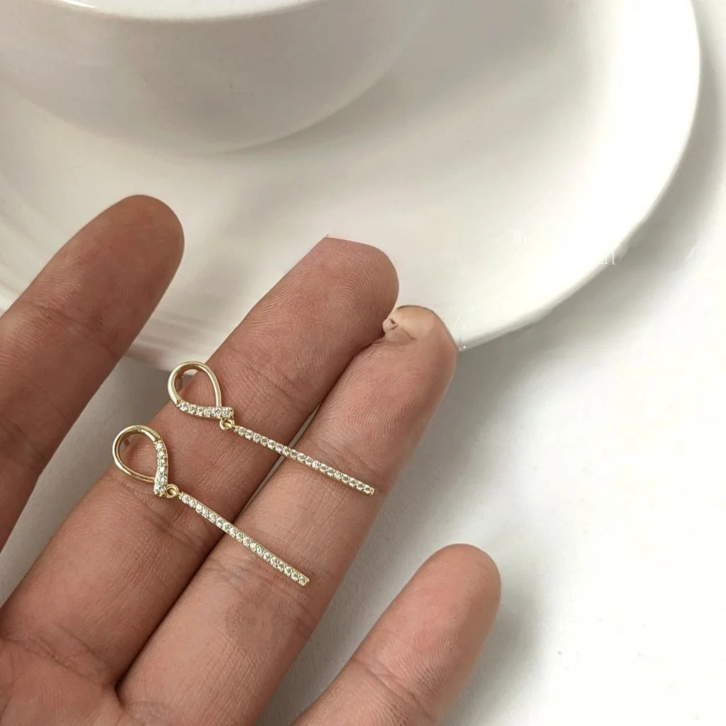 Irregular Korean Style 14K Gold Plated Copper Long Bar Stud Earrings And Micro Pave Zircon