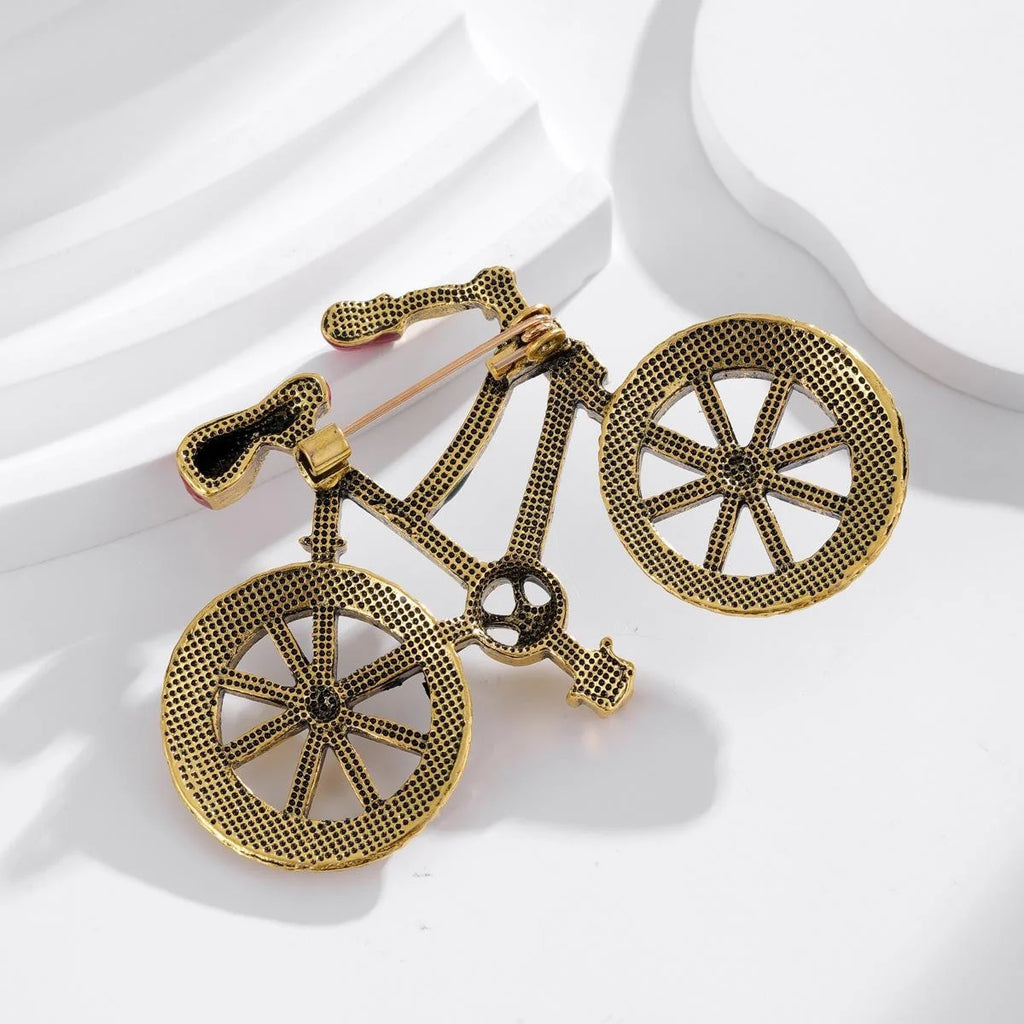 Vintage Enamel Bicycle Brooch With Rhinestone Wheels, Elegant Women's Lapel Pin Suit Accessory Gift