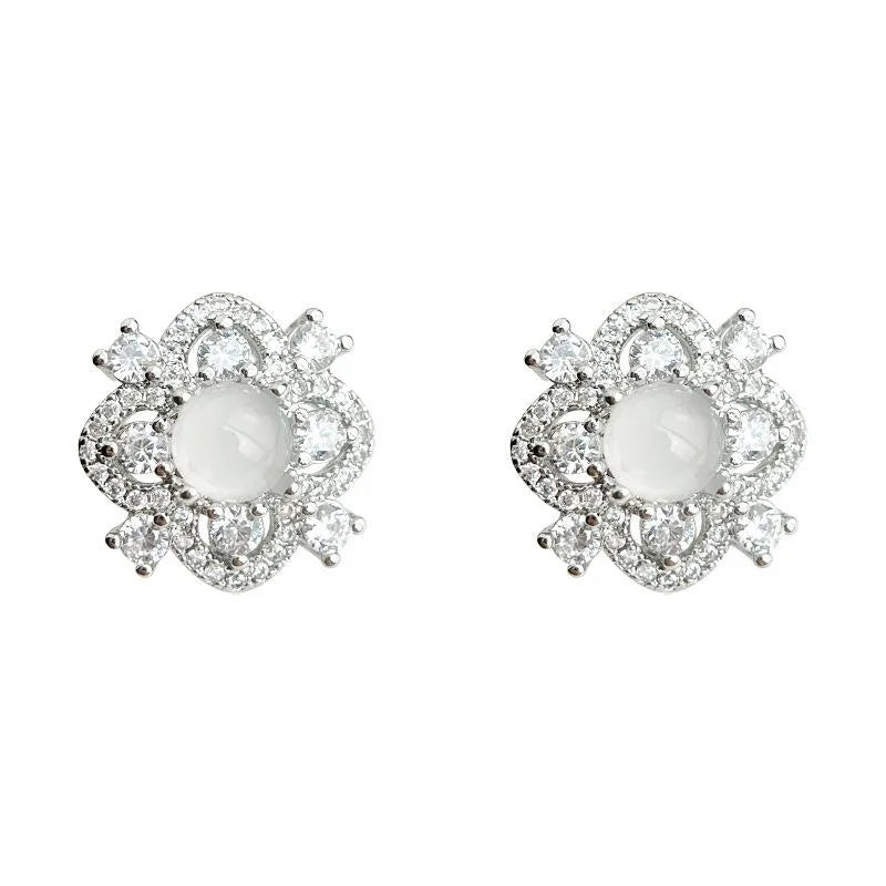 Copper Micro Pave Zircon Lucky Flower Geometric Light Luxury Stud Earrings