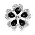 Luxury Black Crystal Flower Brooch With Rhinestone Alloy Petals, Elegant Women's Lapel Pin Suit Corsage Gift