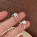 Sweet Floral Micro Pave Zircon Copper Stud Earrings, Colorful Flower Wreath Design