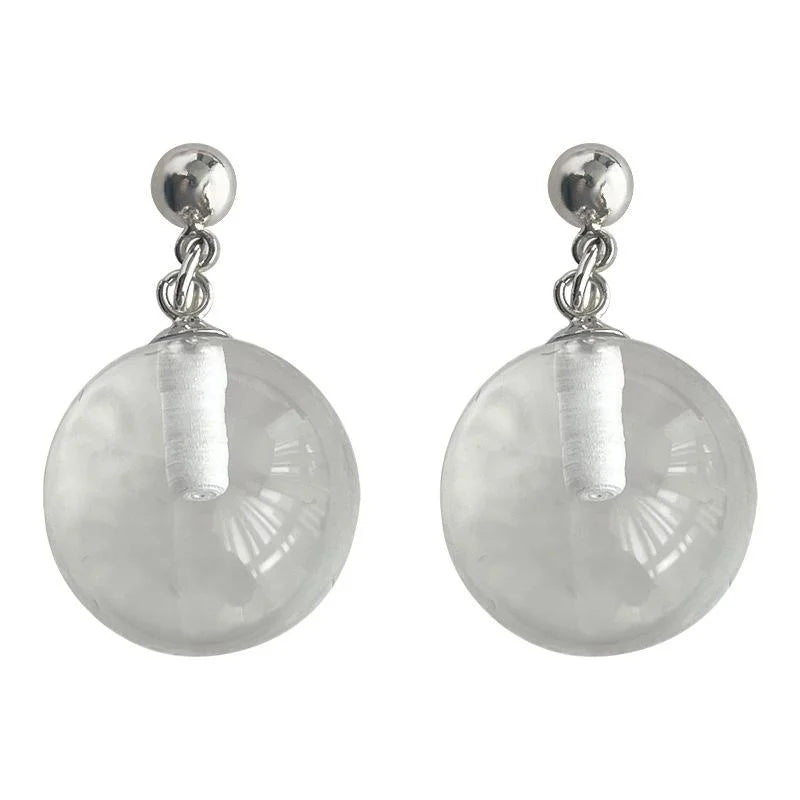 Minimalist Geometric Transparent Glass Ball Drop Earrings Light Luxury Commuter Jewelry