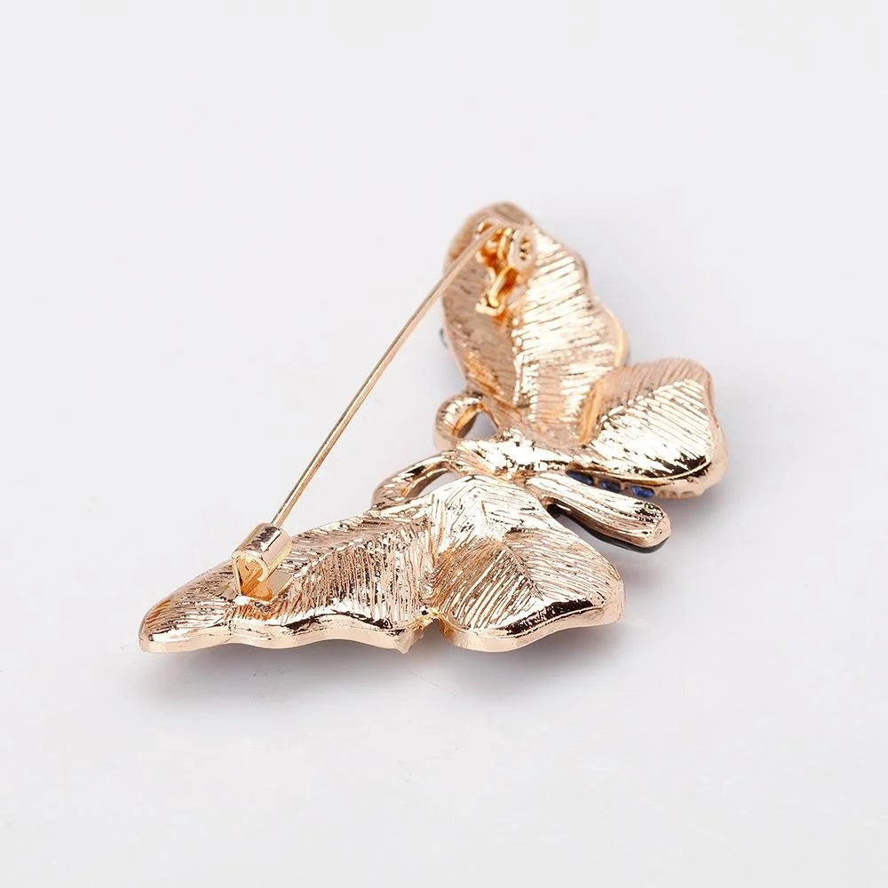 Elegant Blue Enamel Butterfly Alloy Brooch With Rhinestone Accents, Luxury Lapel Pin Corsage Gift