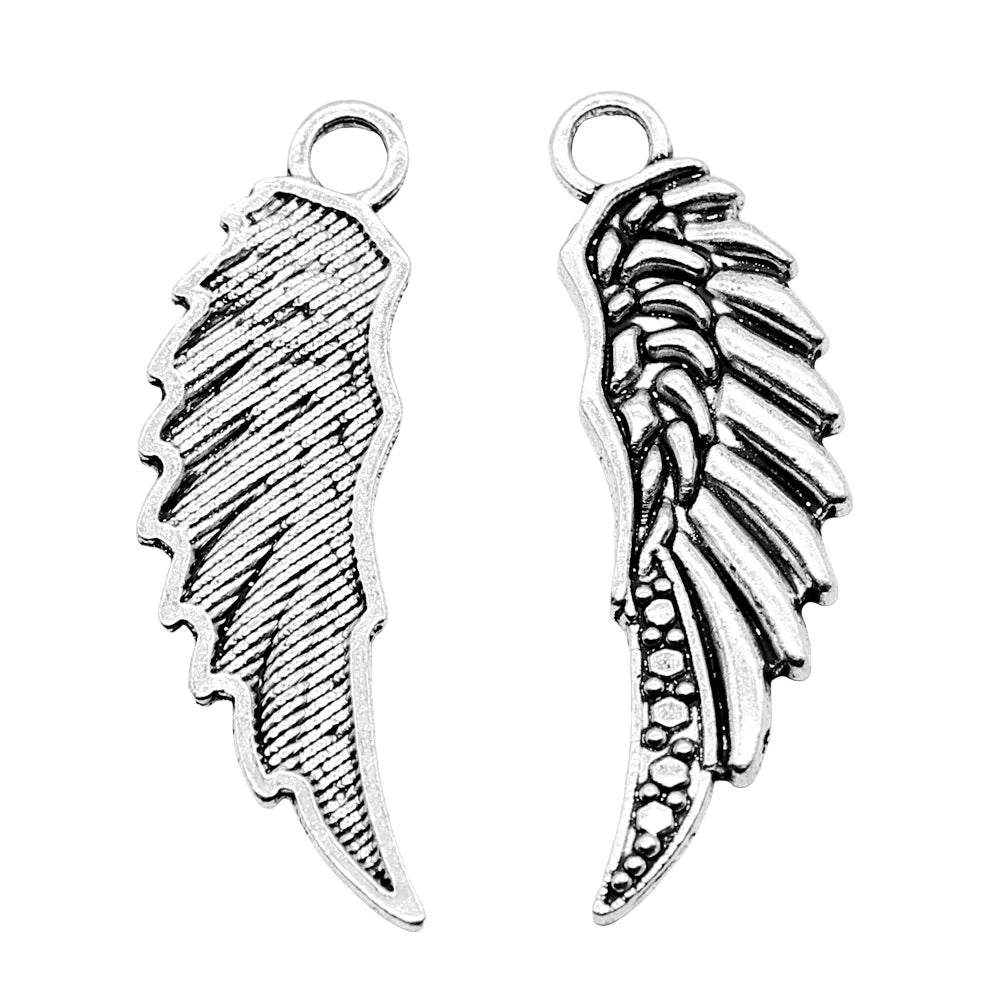 39mm 2.5g Antique Silver Zinc Alloy Wing Charm Pendant for DIY Necklace Bracelet Jewelry Making