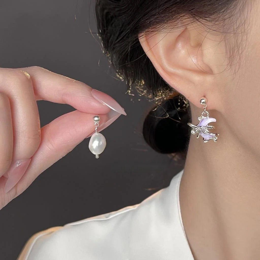 Asymmetric Freshwater Pearl Moon And Bow Geometric Drop Earrings For Women Instagram Style