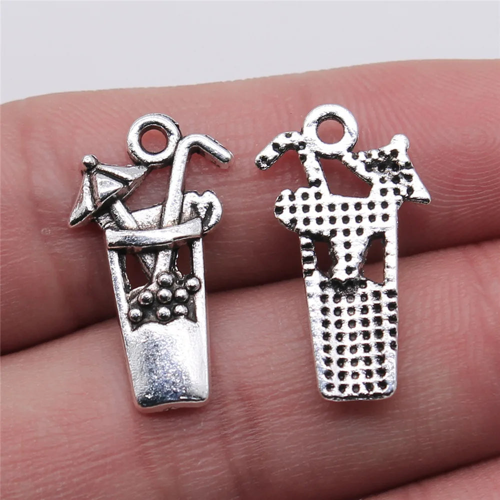 13x23mm 1.2g Antique Silver Zinc Alloy Juice Drink Charm Pendant for DIY Bracelet Necklace Making