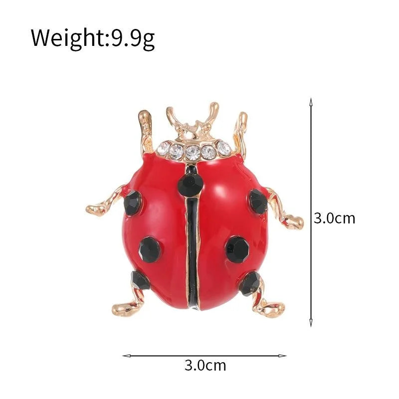 Cute Red Enamel Ladybug Brooch With Rhinestone Accents, Gold Tone Alloy Lapel Pin Corsage Gift