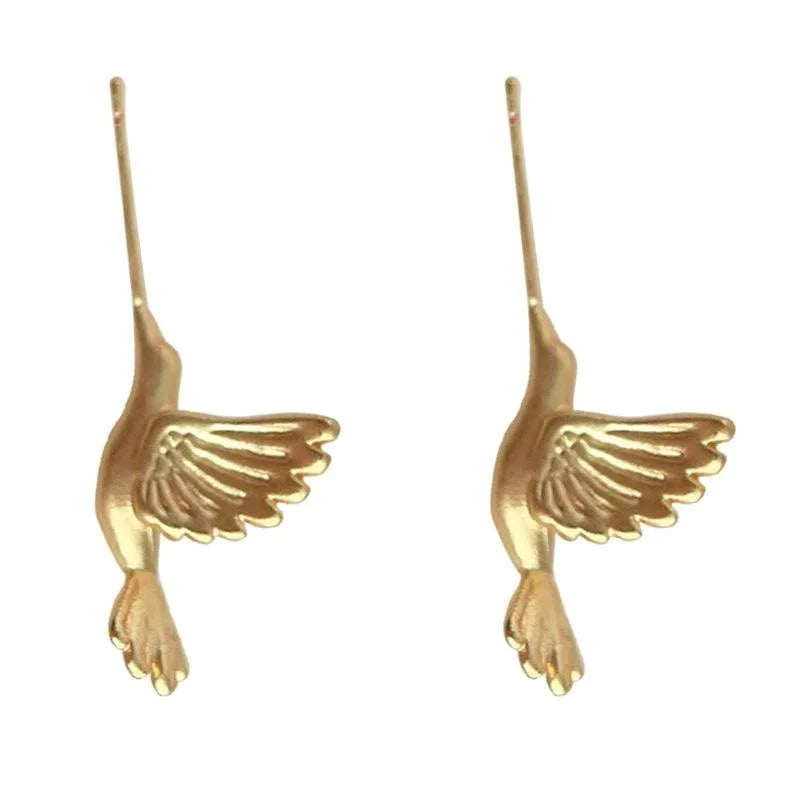 Designer Matte Copper Hummingbird Stud Earrings Artistic Style Bird Jewelry