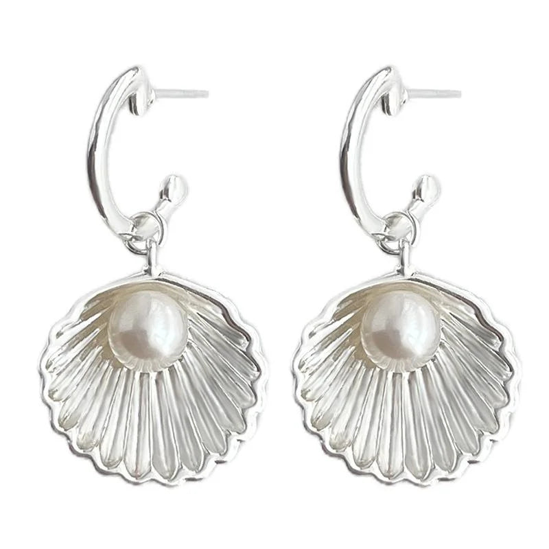Freshwater Pearl Seashell Drop Earrings Copper Vacation Style Elegant Jewelry