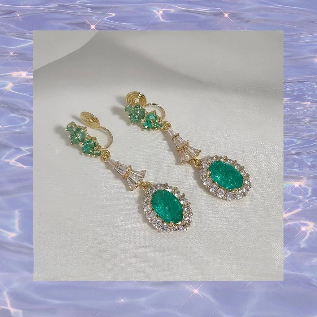14K Gold Plated Copper No Piercing Clip On Drop Earrings Vintage Geometric Zircon Tassel