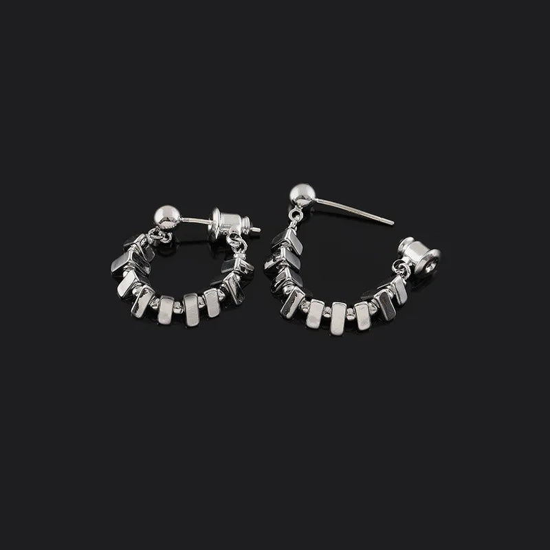 Luxury Alloy Triangle Hoop Beaded Stud & Clip On No Piercing Handmade Metal Dangle Earrings