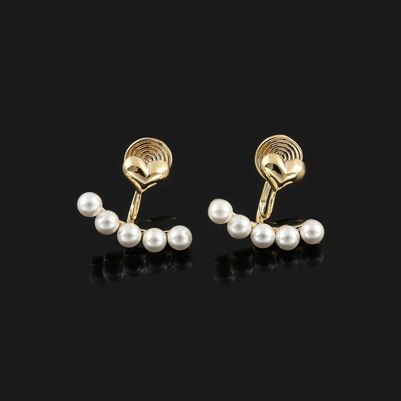 Elegant Gold Alloy Heart Spiral Pearl Back Ear Stud & Clip On No Piercing Fashion Earrings