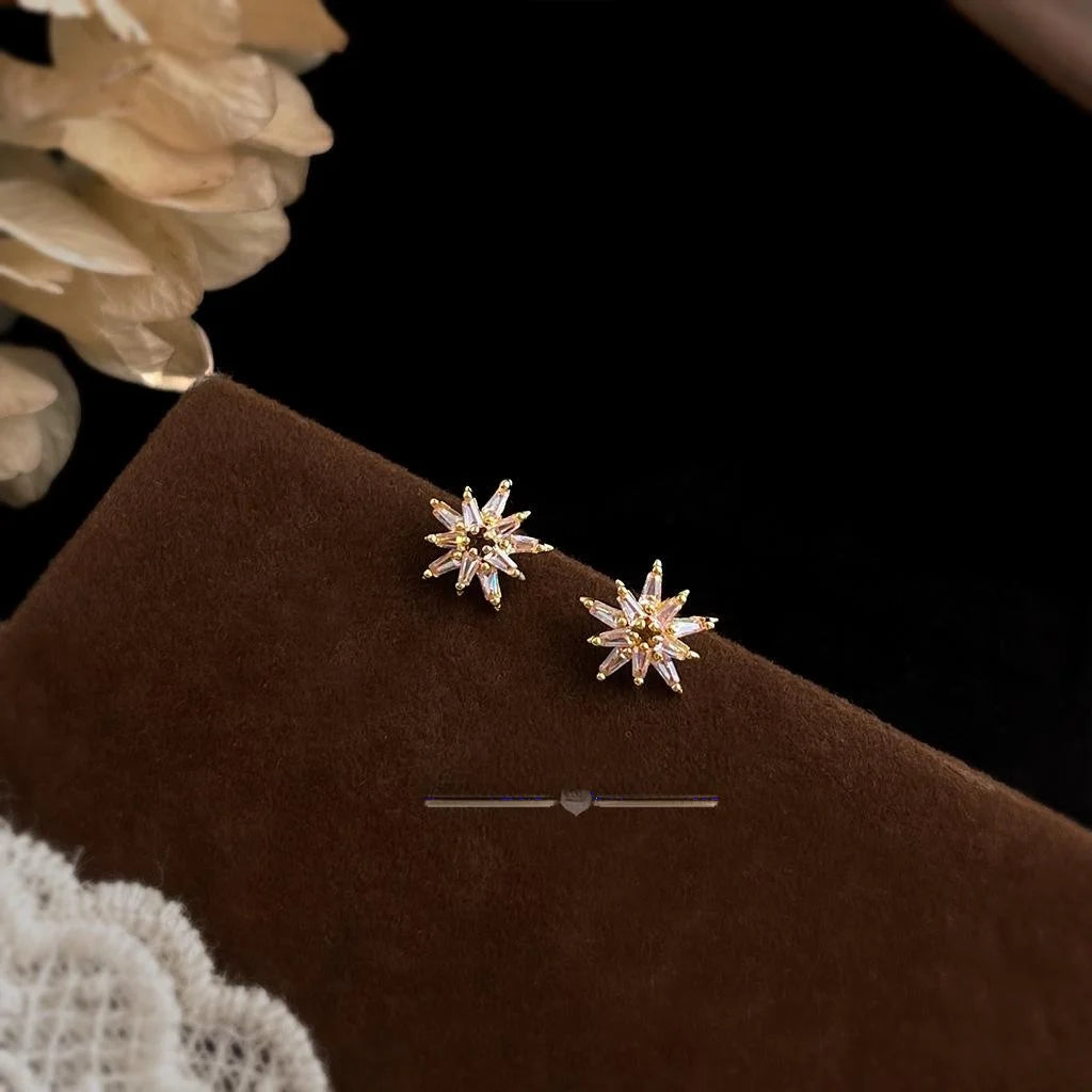 Copper Micro Pave Zircon Star Stud Earrings Minimalist Firework Design For Women