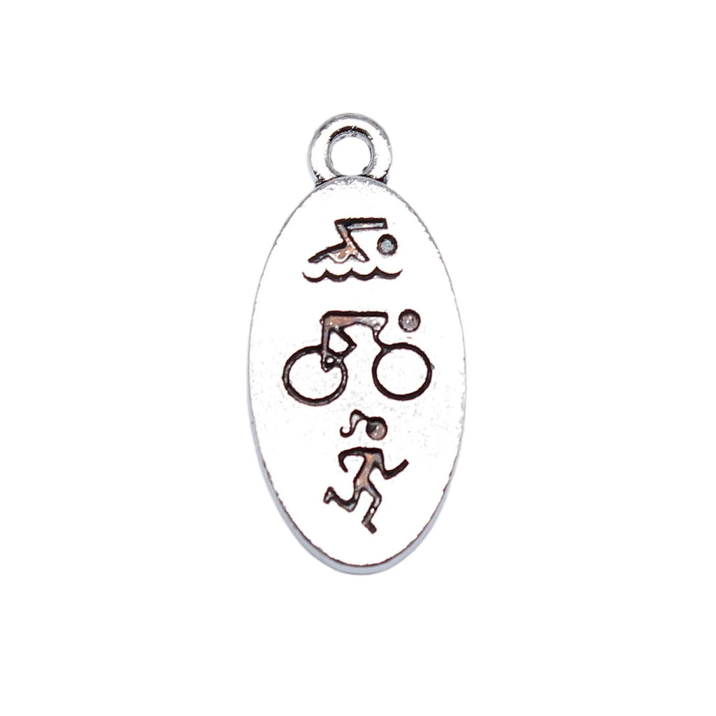 22x10mm 1.7g Antique Silver Iron Triathlon Swimming Bicycle Running Charm Pendant for DIY Sports Jewelry