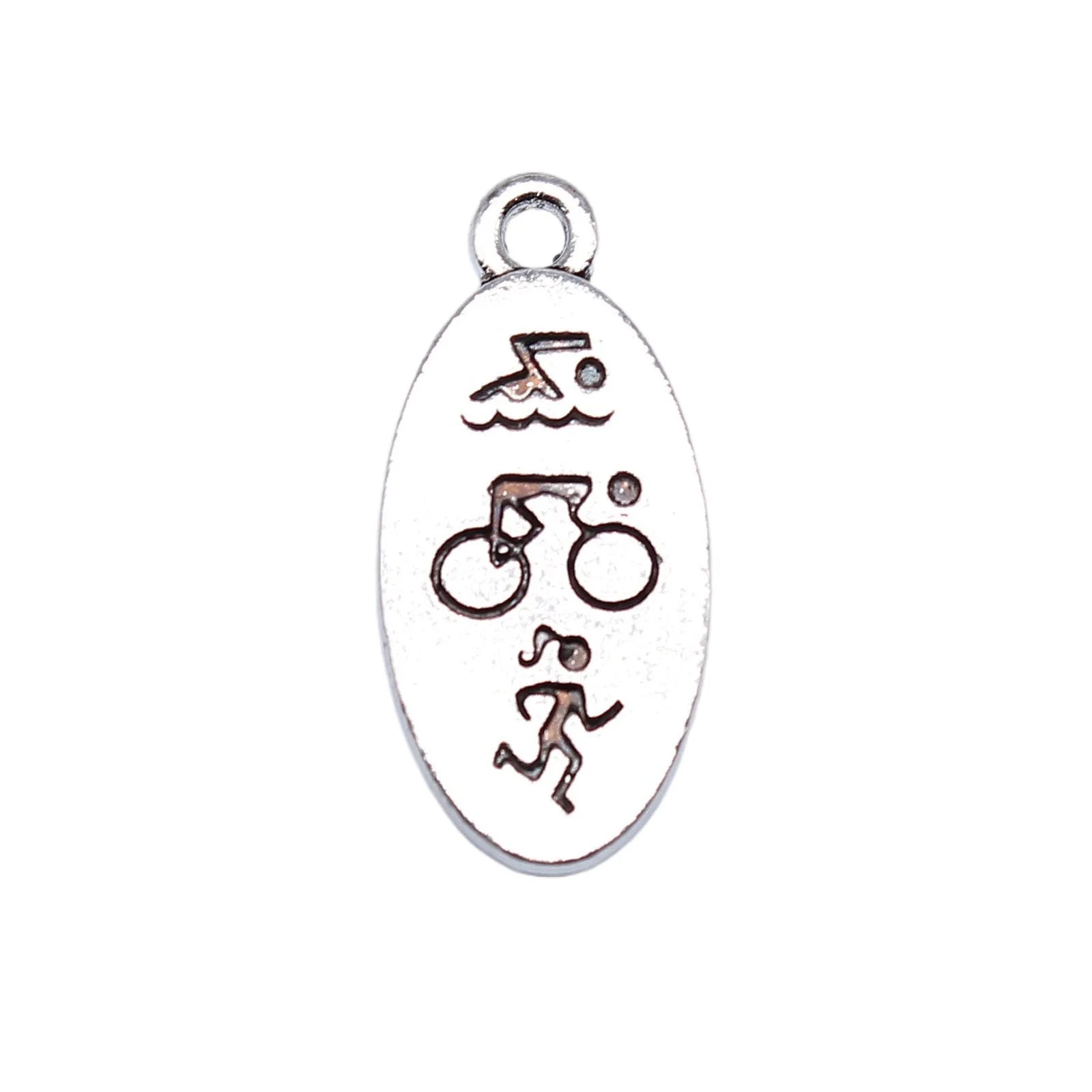 22x10mm 1.7g Antique Silver Iron Triathlon Swimming Bicycle Running Charm Pendant for DIY Sports Jewelry