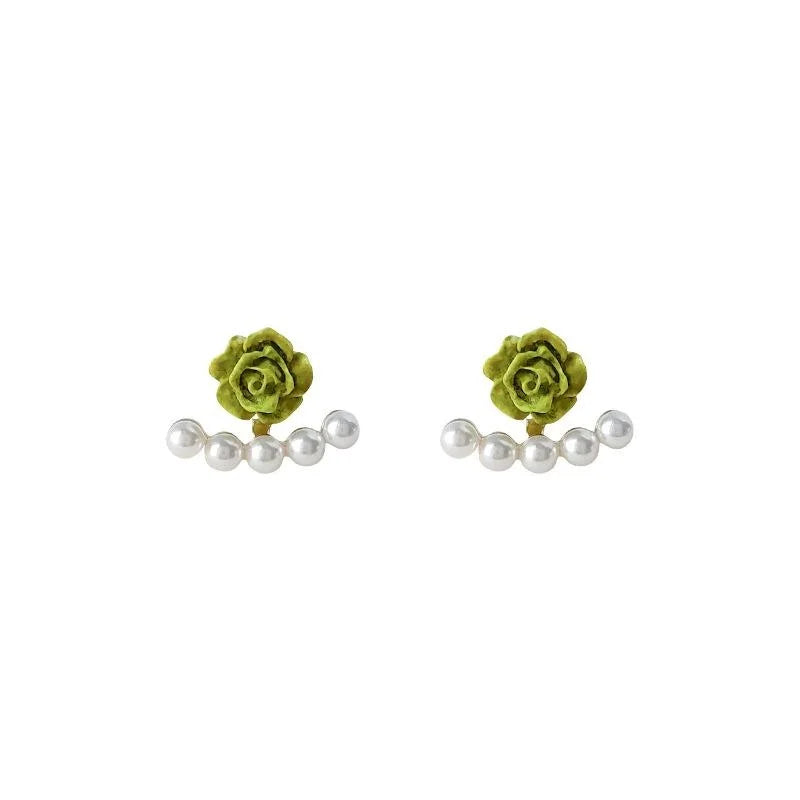 14K Gold Plated Copper Pearl Flower Stud Earrings Two Way Fresh Style