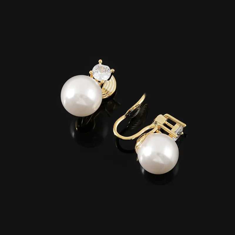 Vintage French Spiral Pearl Crystal Stud & Clip On No Piercing Elegant Alloy Statement Earrings