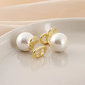 Elegant Gold Alloy Spiral Disc Letter Charm Large Pearl Stud & Clip On No Piercing Earrings
