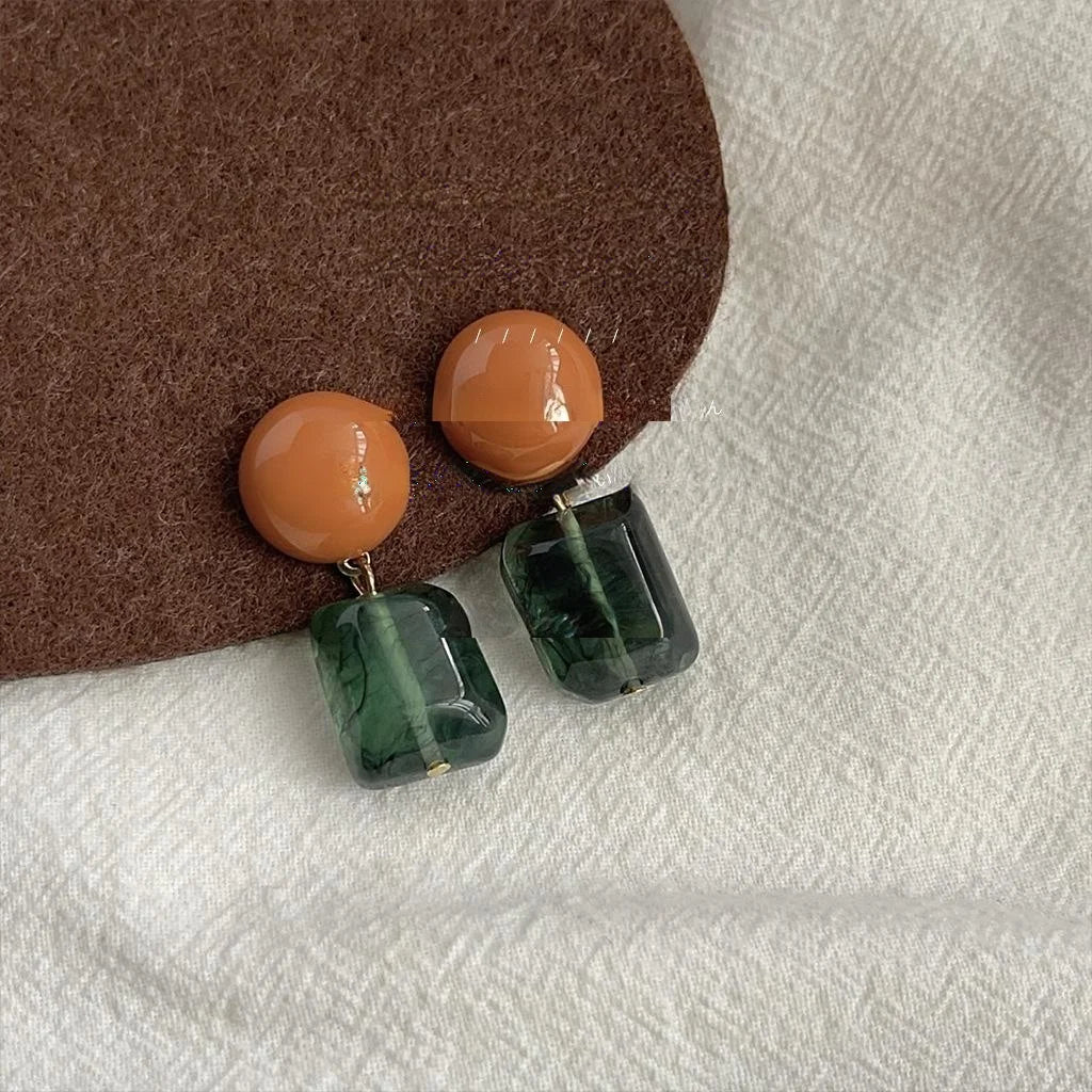 Handmade Autumn Ombre Resin Copper Geometric Drop Earrings With Silver Plated Pins