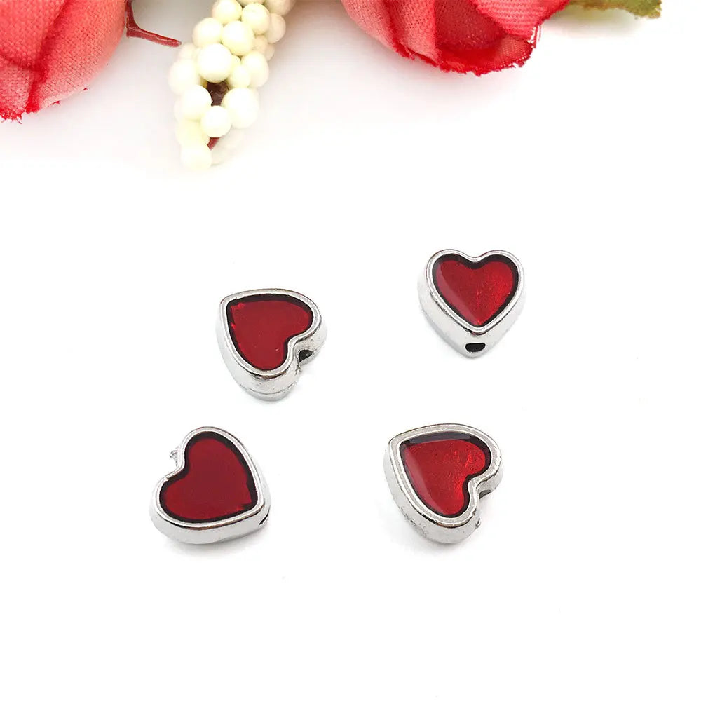 Gold Enamel Zinc Alloy Heart Spacer Beads 8mm Flat Beads for DIY Bracelet Jewelry