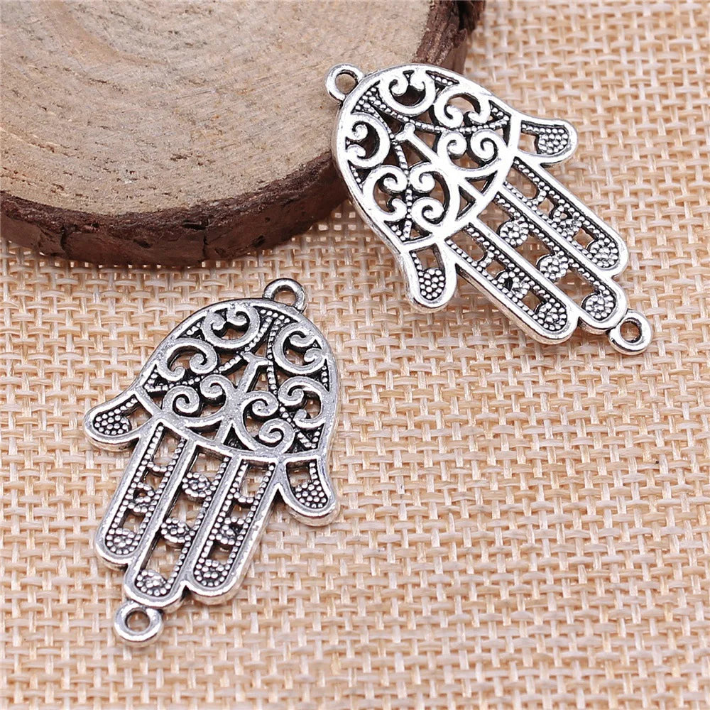 38x24mm 4.7g Multicolor Zinc Alloy Hamsa Hand Connector Charm for DIY Bracelet Necklace Making