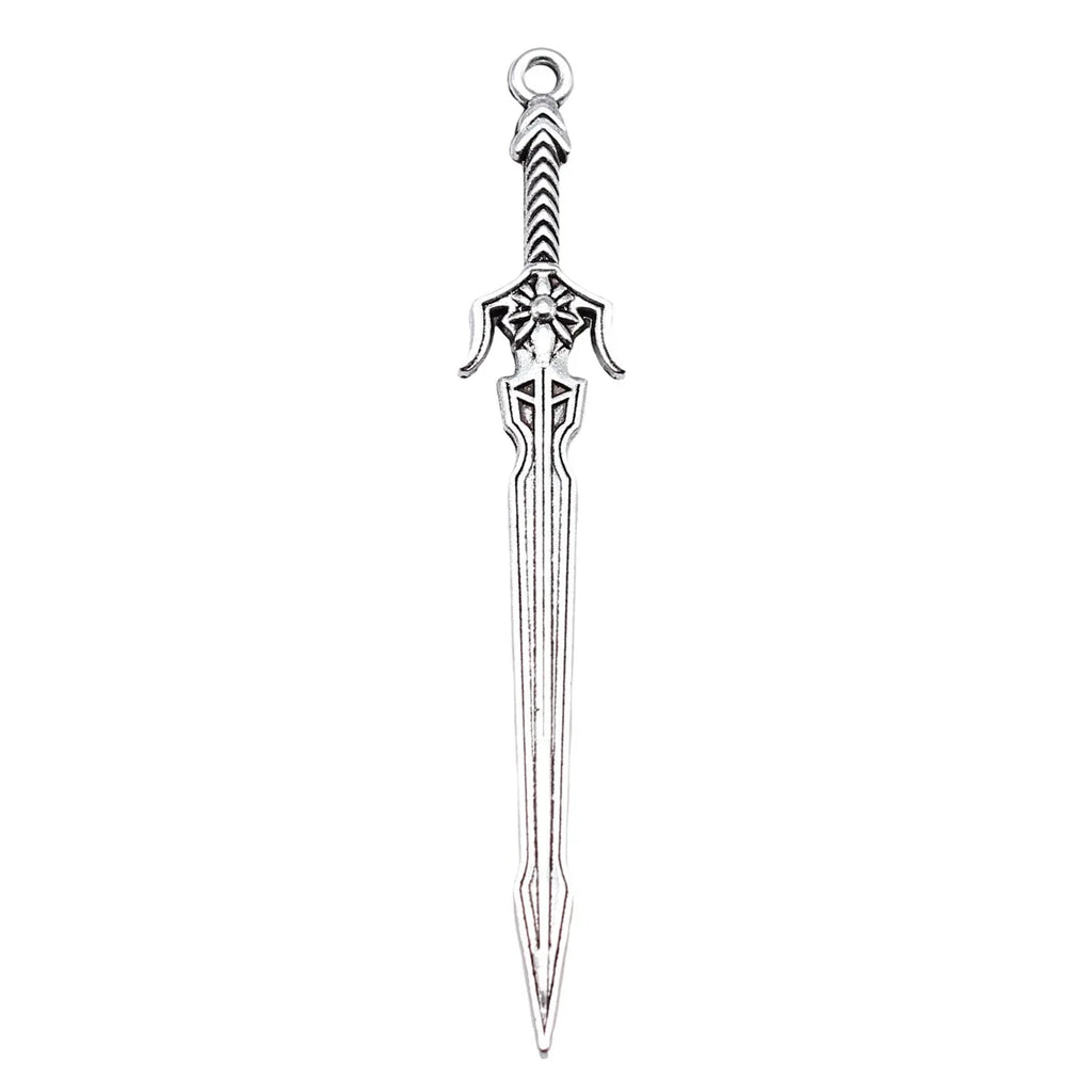 69mm 3.1g Antique Silver Tone Zinc Alloy Sword Weapon Charm Pendant for Cosplay DIY Necklace Jewelry