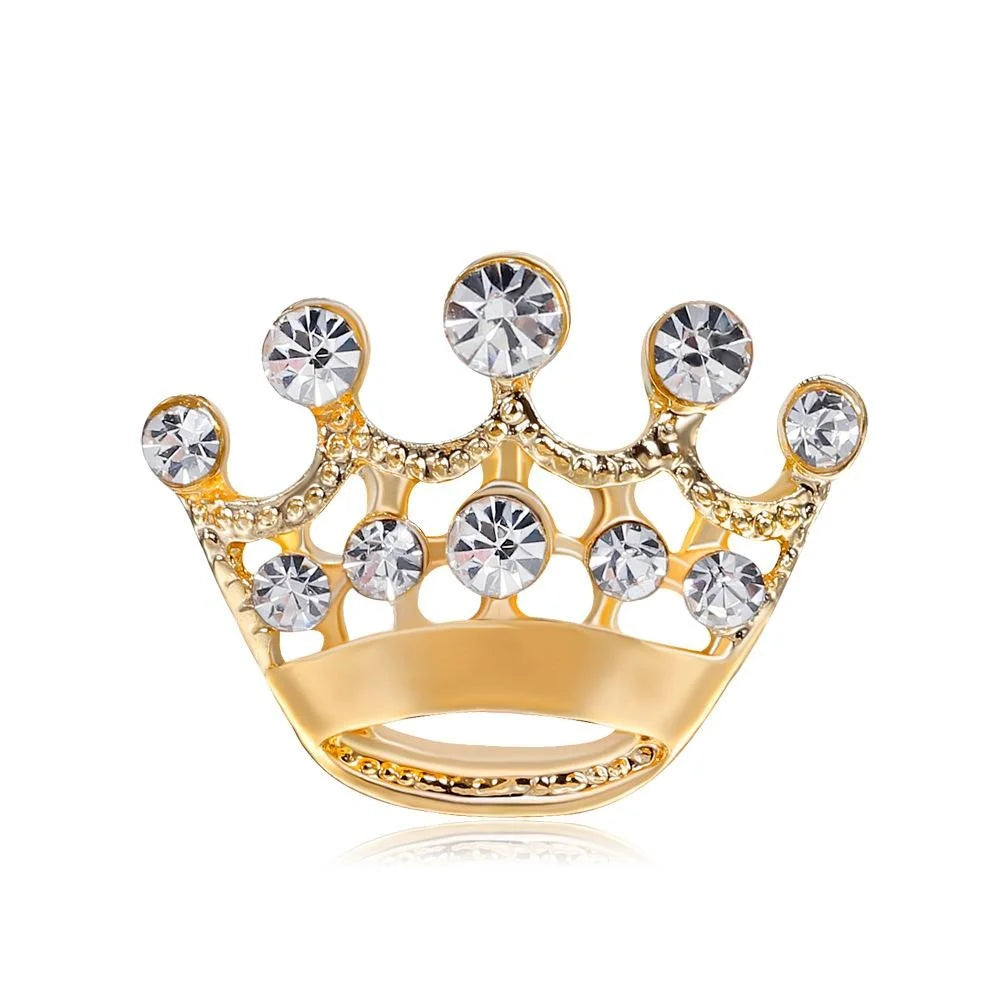 Elegant Silver Alloy Crown Rhinestone Brooch, Korean Fashion Small Lapel Pin Corsage Suit Accessory Gift