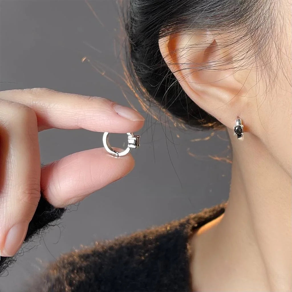 Minimalist Silver Copper Round Zircon Stud Earrings Geometric Hoop Style Cool Chic Jewelry