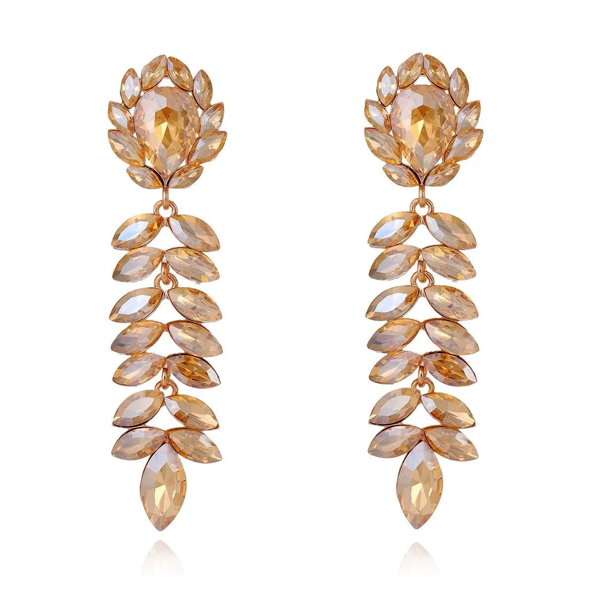 Elegant Long Tassel Crystal Rhinestone Leaf Flower Earrings For Women Alloy Bridal Wedding Party Jewelry