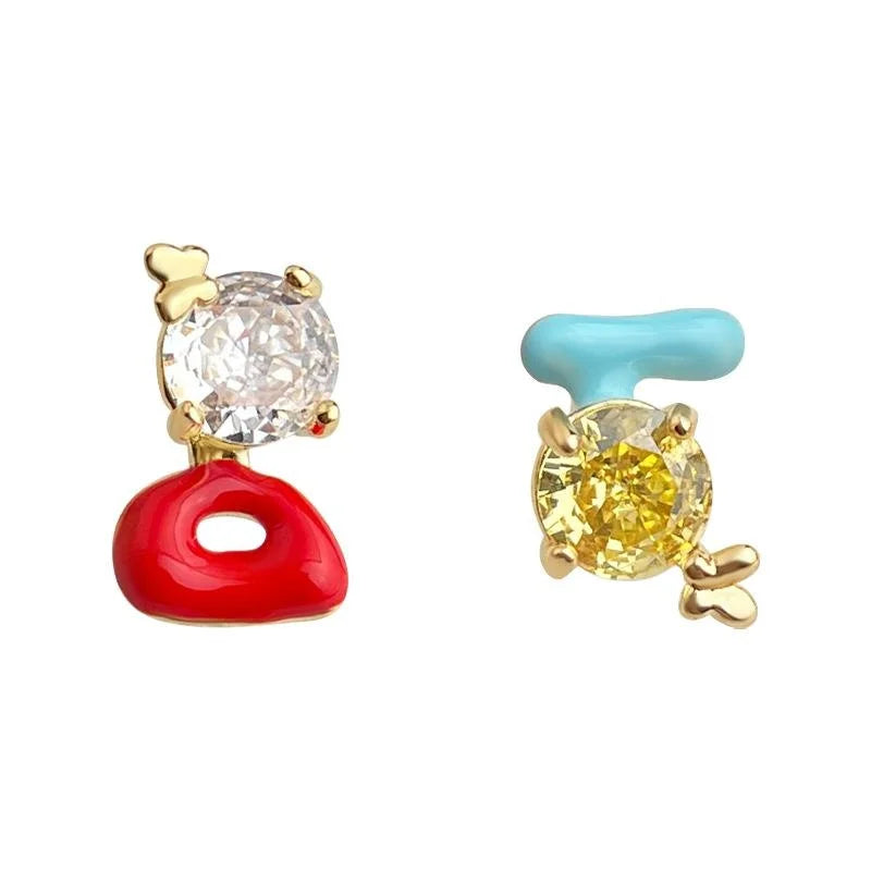 14K Gold Plated Copper Enamel Graffiti Asymmetric Geometric Mini Stud Earrings