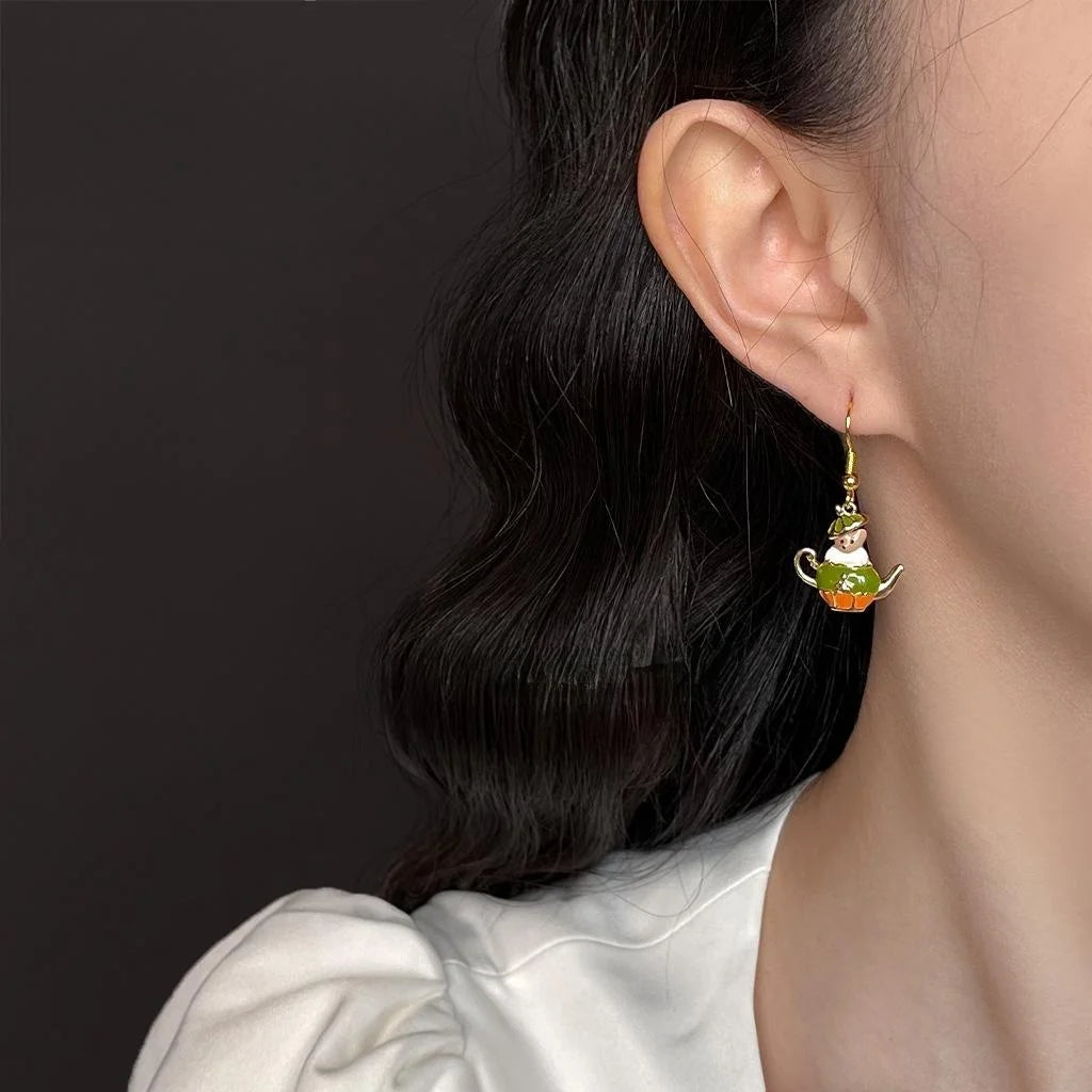 Cute Enamel Painted Squirrel Copper Drop Earrings Forest Style Designer Animal Jewelry