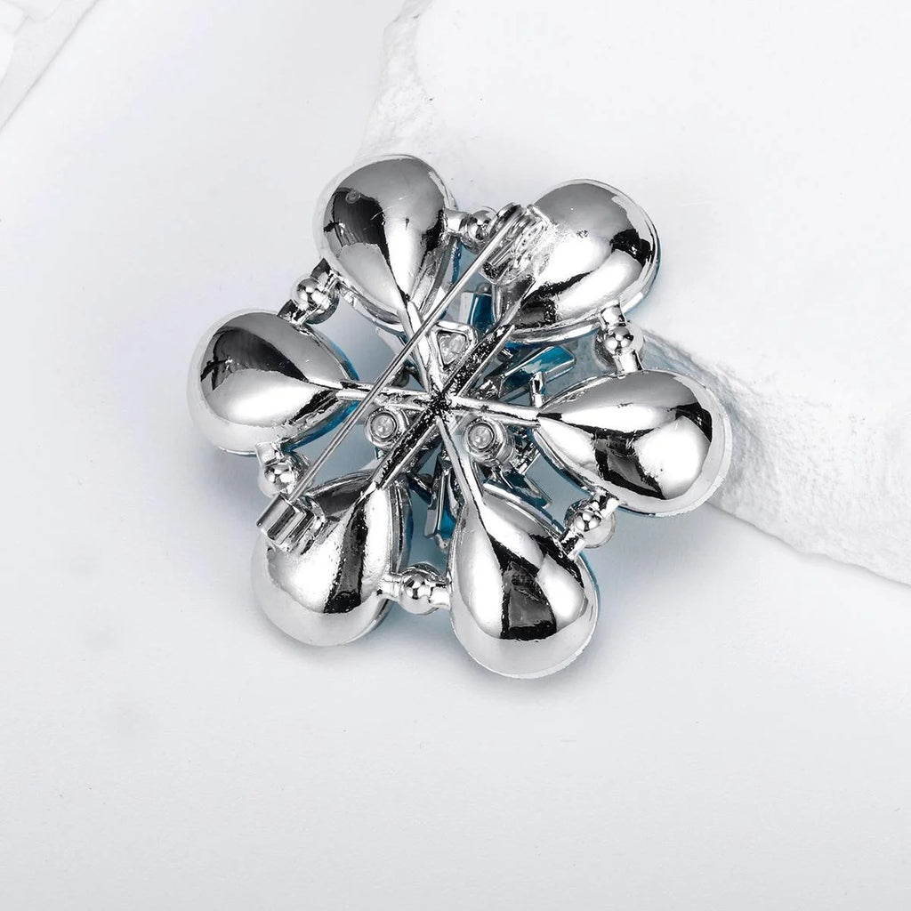 Elegant Blue Rhinestone Crystal 3D Flower Brooch, Luxury Alloy Lapel Pin Corsage For Coats And Shirts