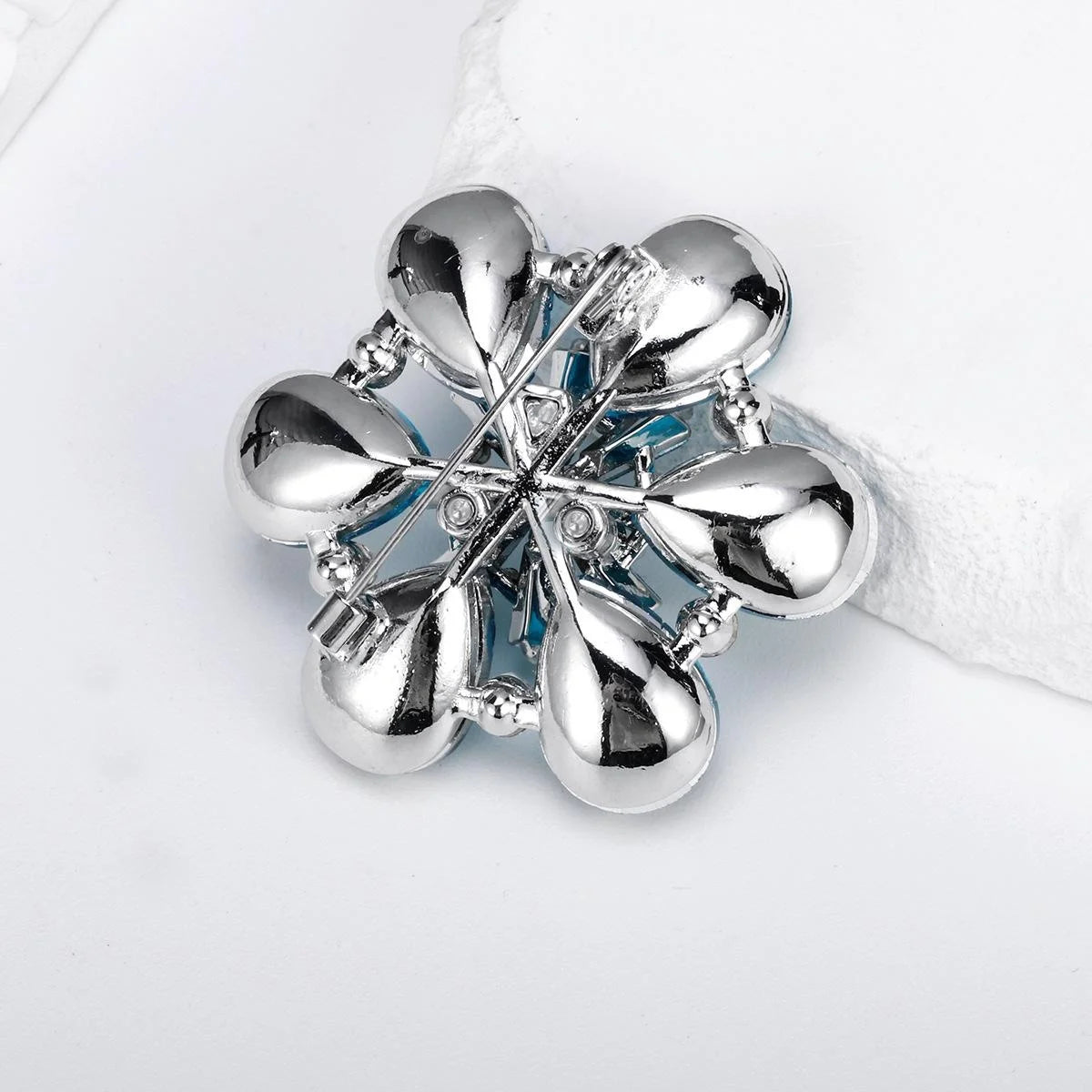 Elegant Blue Rhinestone Crystal 3D Flower Brooch, Luxury Alloy Lapel Pin Corsage For Coats And Shirts