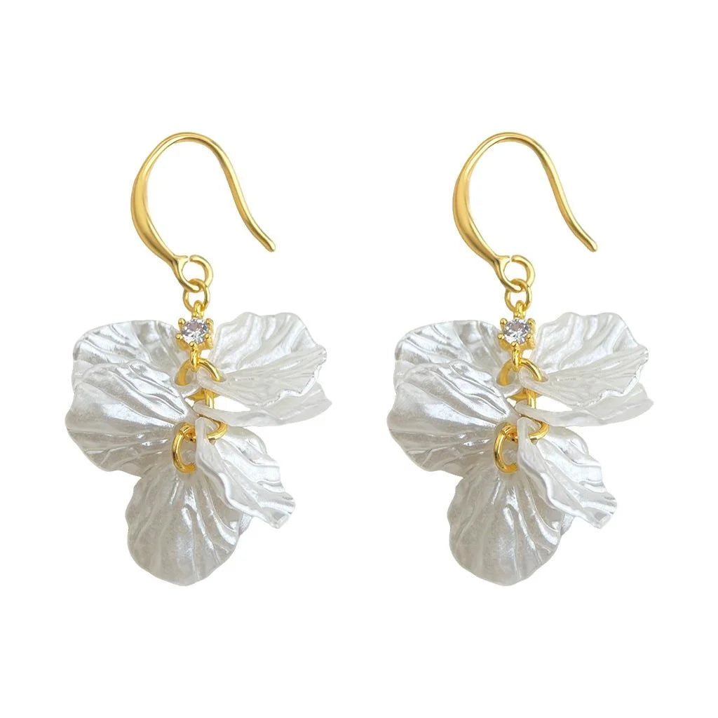 Fresh Elegant Acrylic Flower Tassel Drop Earrings, Handmade Copper Summer Floral Jewelry