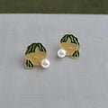 14K Plated Copper Enamel Bubble Girl Stud Earrings With Pearl Trendy Cartoon Design