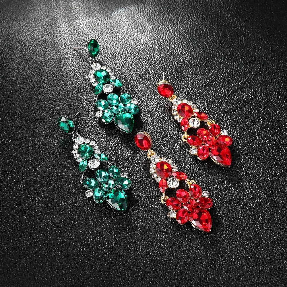 Elegant Bridal Green Glass Crystal Rhinestone Alloy Chandelier Tassel Earrings For Wedding Party Gift
