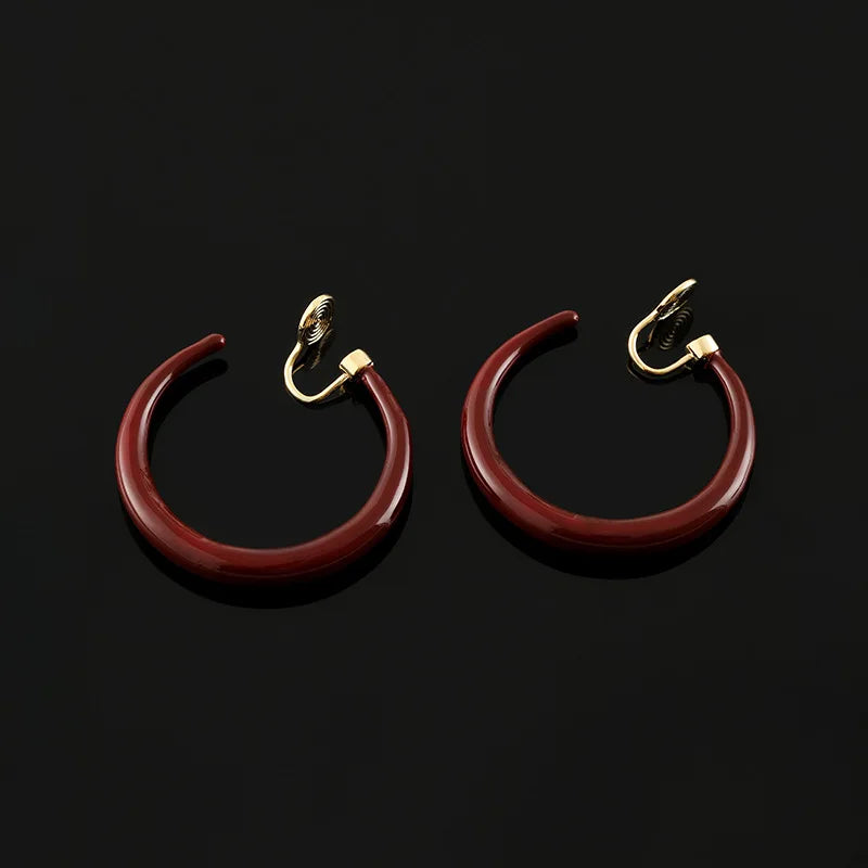 Vintage Red Enamel Spiral Hoop Stud & Clip On No Piercing Alloy Fall Winter Statement Earrings