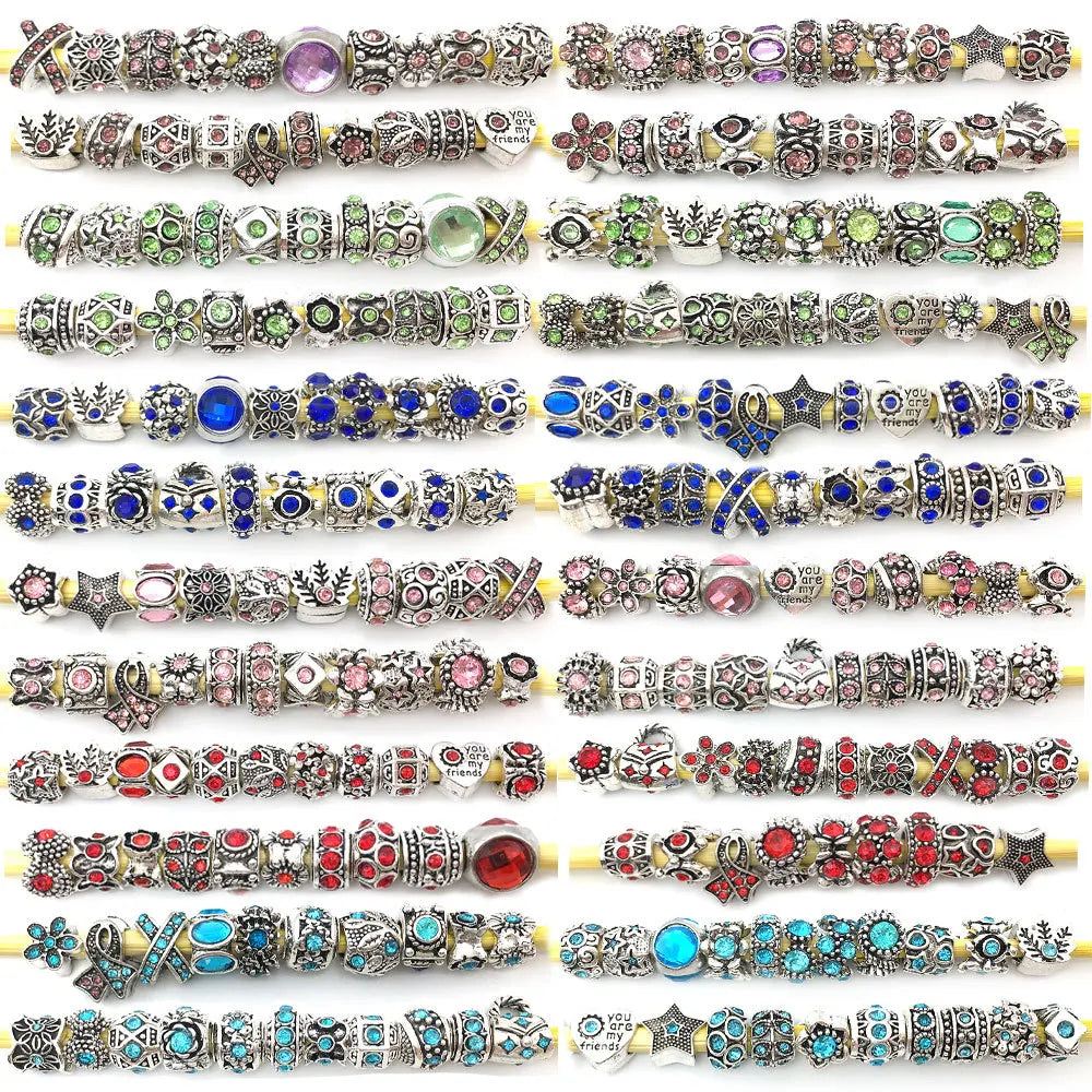 Rhinestone Zinc Alloy Large Hole Spacer Beads Loose Metal Beads for DIY Bracelet