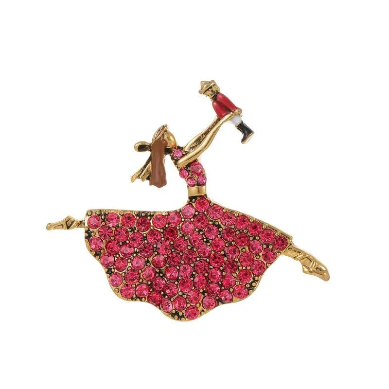 Elegant Rhinestone Enamel Ballet Girl Dancer Brooch, Alloy Lapel Pin Corsage Suit Accessory Gift