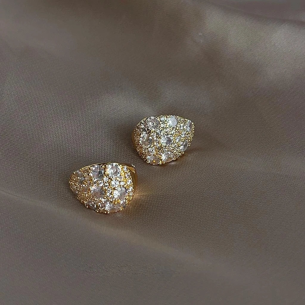 Vintage Copper Teardrop Stud Earrings Micro Pave Zircon Geometric Luxury Earrings