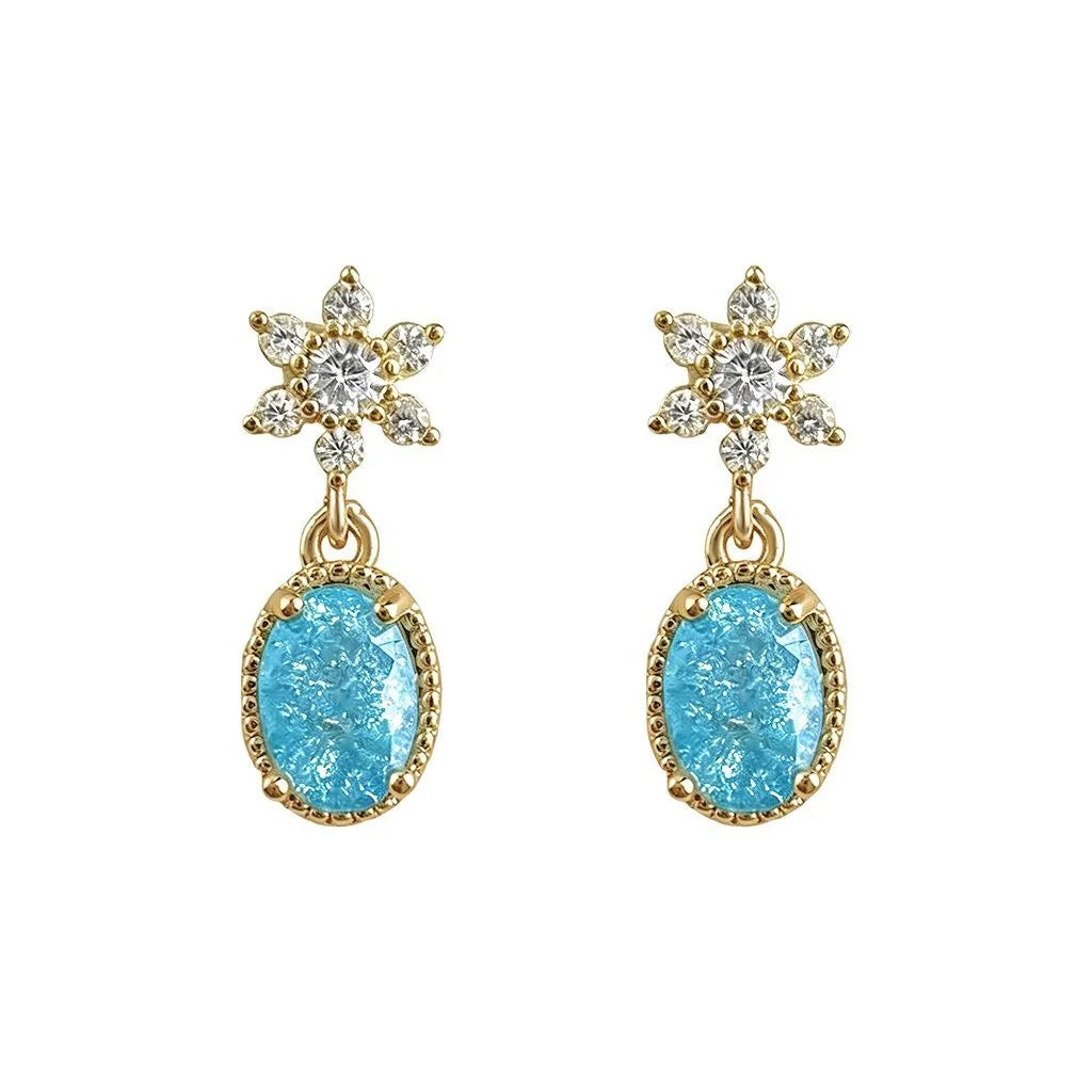 Light Luxury Aquamarine Zircon Star Oval Geometric Eco-Friendly Copper Drop Earrings
