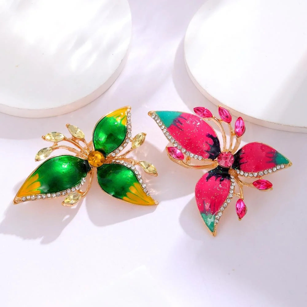 Elegant Bougainvillea Flower Enamel Rhinestone Brooch, Pink Alloy Lapel Pin Corsage Gift For Women