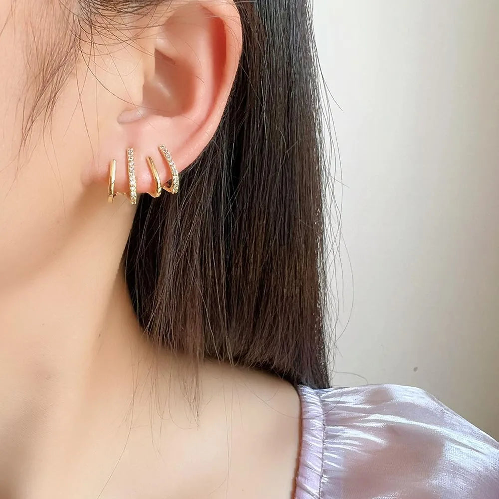 Elegant Spiral Multi Hoop Ear Cuff Alloy Rhinestone Stud & Clip On No Piercing Statement Earrings