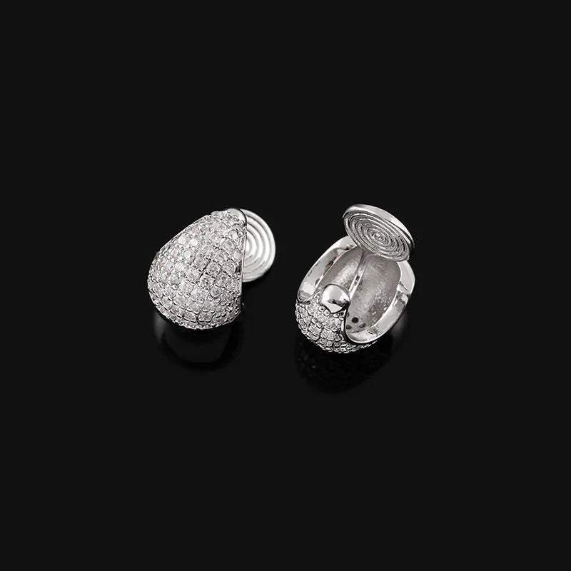 Elegant Teardrop Micro Pave Zircon Stud & Clip On No Piercing Light Luxury Commuter Earrings