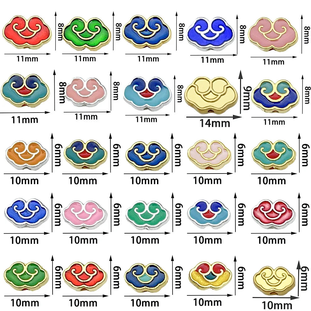 Enamel Zinc Alloy Auspicious Cloud Loose Metal Double Sided Beads for DIY Hanfu Tassel Jewelry Making